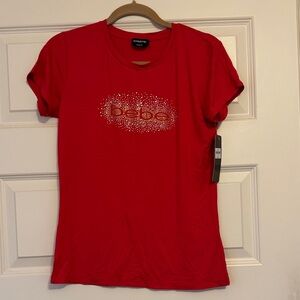 Brand New With Tags Bebe Sparkling Red Short Sleeve Tee
